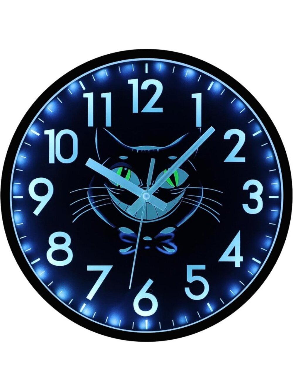 Silent 12-Inch Cat Wall Clock - Battery Operated, Glow in the Dark, Night Light